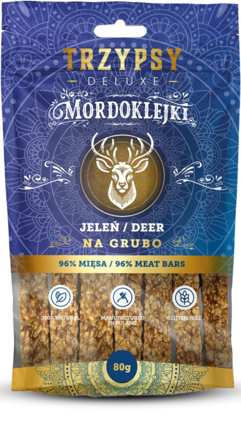 TRZYPSY MORDOKLEJKI NA GRUBO Z JELENIA 80G | sklep psiedobre.pl